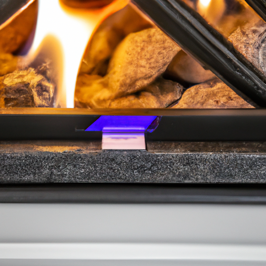 Technician testing CO sensor and inspecting venting on a modern gas fireplace